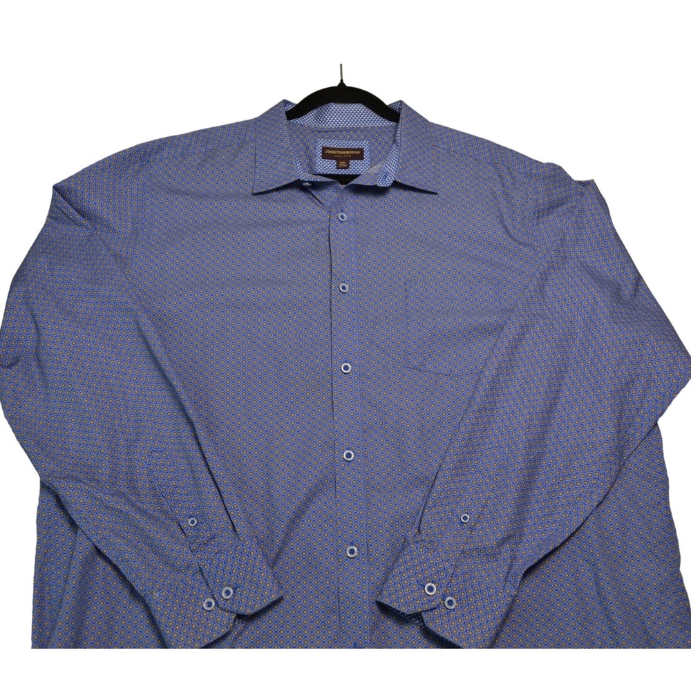 Johnston & Murphy Men's XXL Blue Pattern Long‎ Sleeve Dress Shirt Print Casual